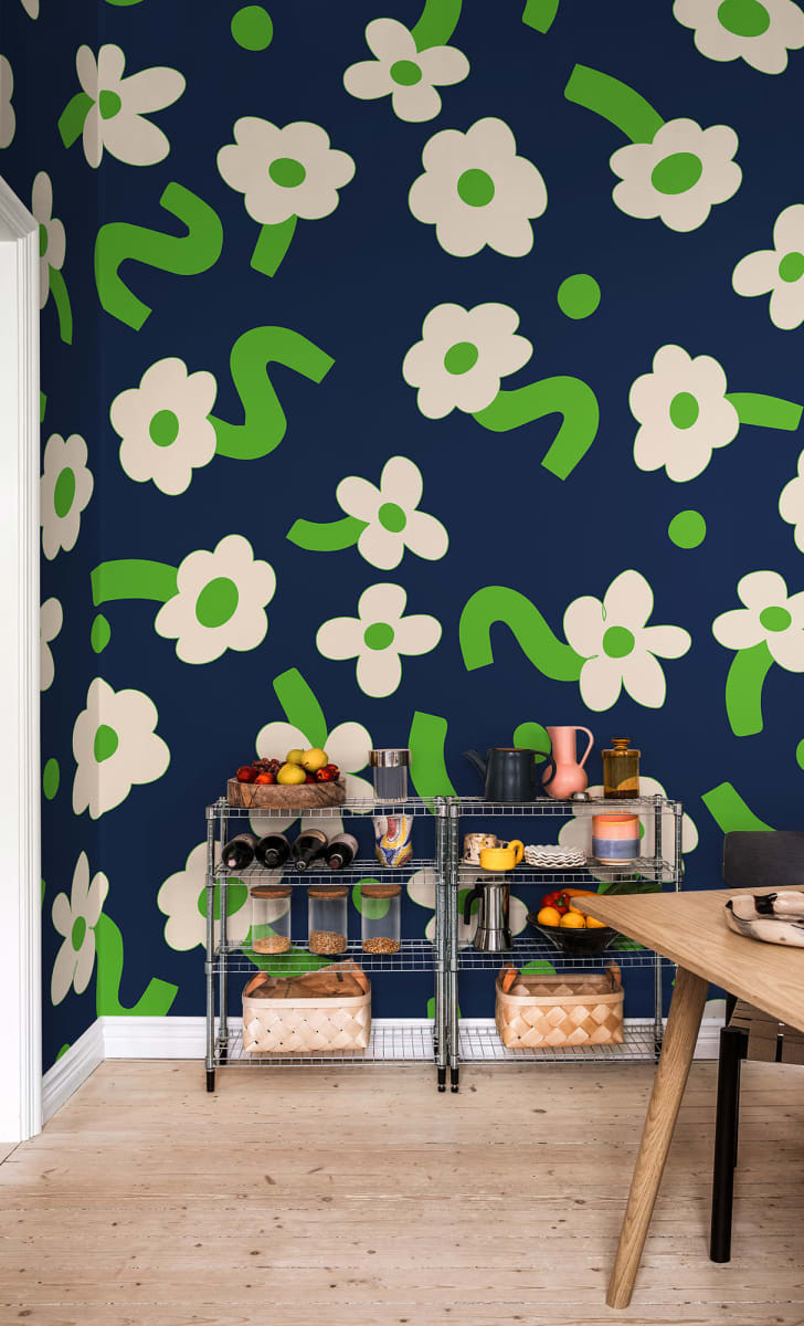 Fototapet, Dancing Flowers, Green, Rebel Walls