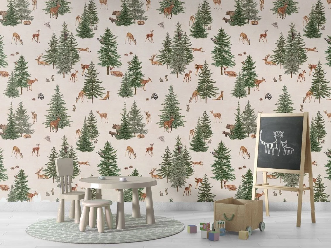 Fototapet Pine Forest - White, Kikki Belle