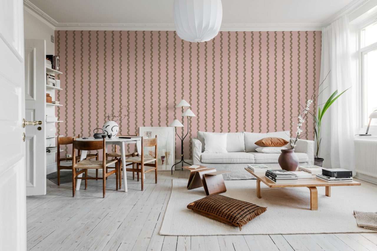 Fototapet Wobbly Stripe, Soft Pink, Rebel Walls