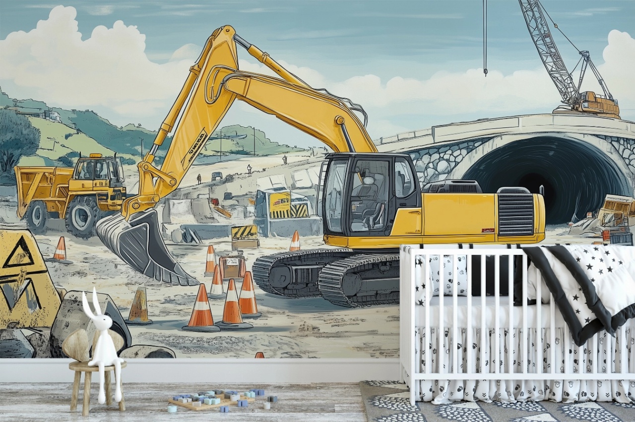 Fototapet copii, Excavator at construction site 009