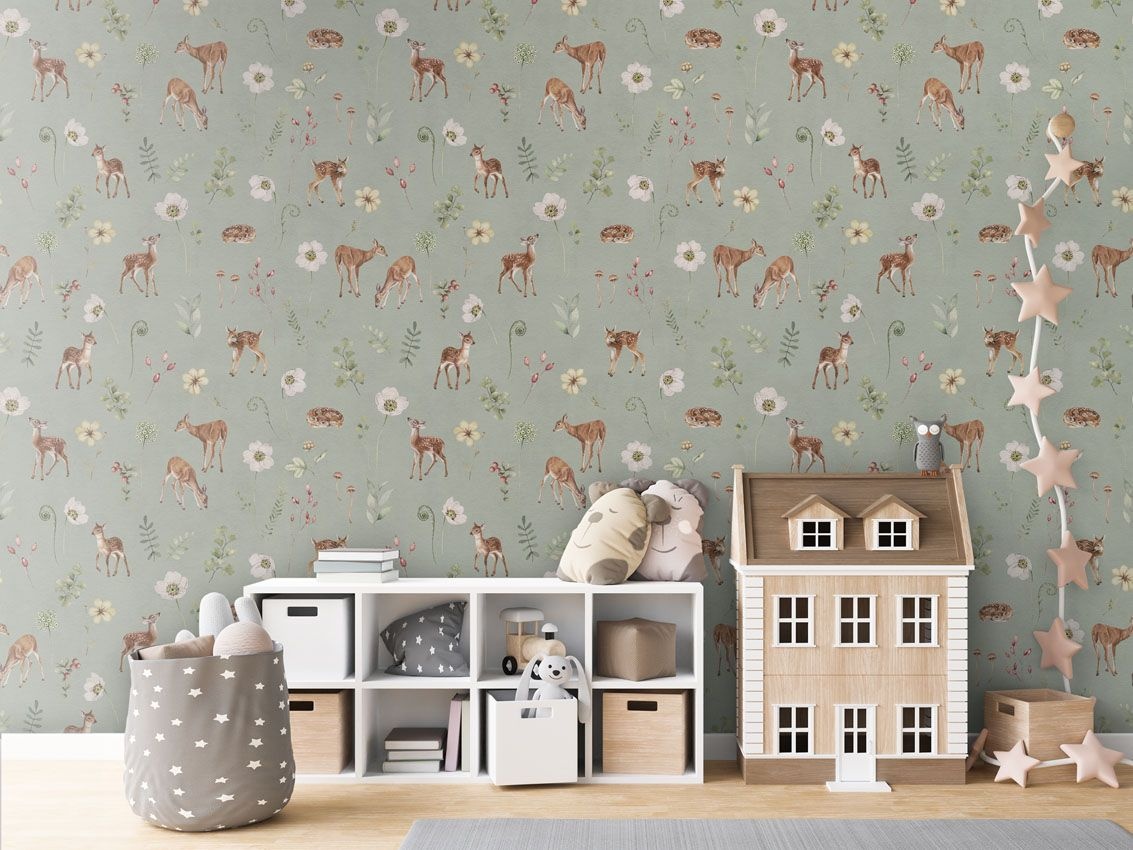 Fototapet Dancing Deer - Green, Kikki Belle