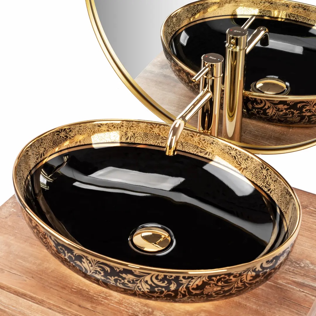 Lavoar pe blat Margot gold/ black ceramic