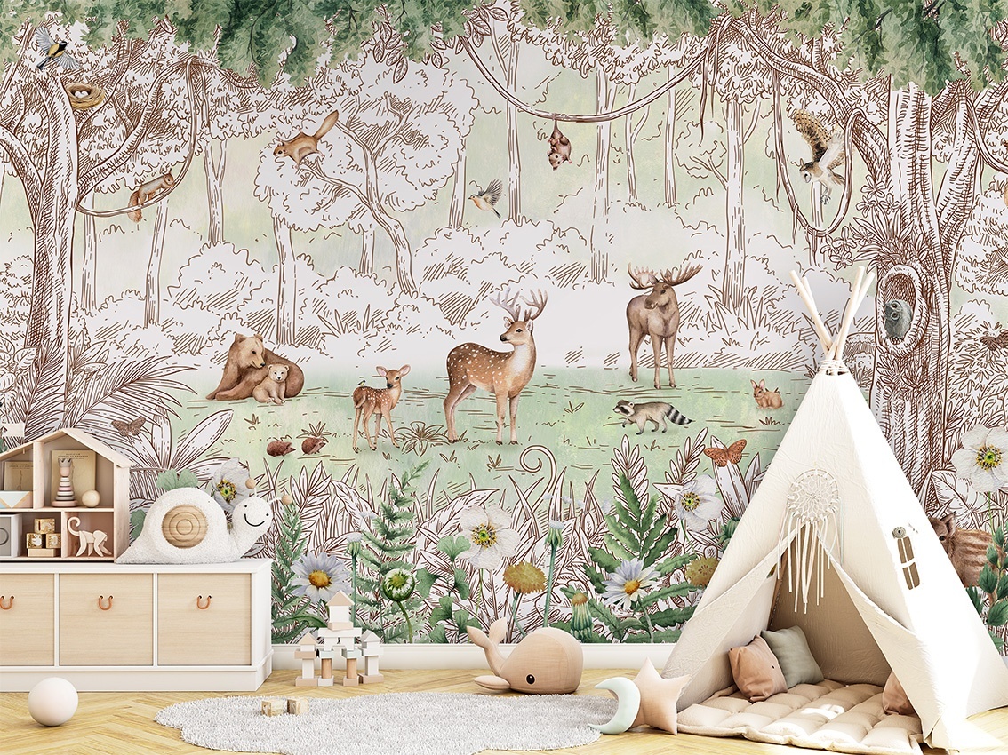 Fototapet Forest Friends - Spring, Kikki Belle