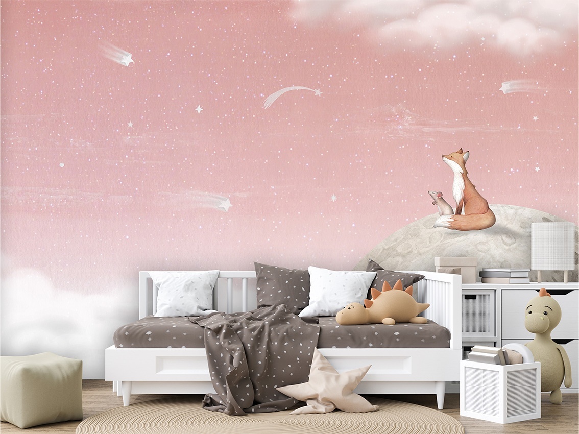 Fototapet Fox on the Moon - Pink, Oliver Robins