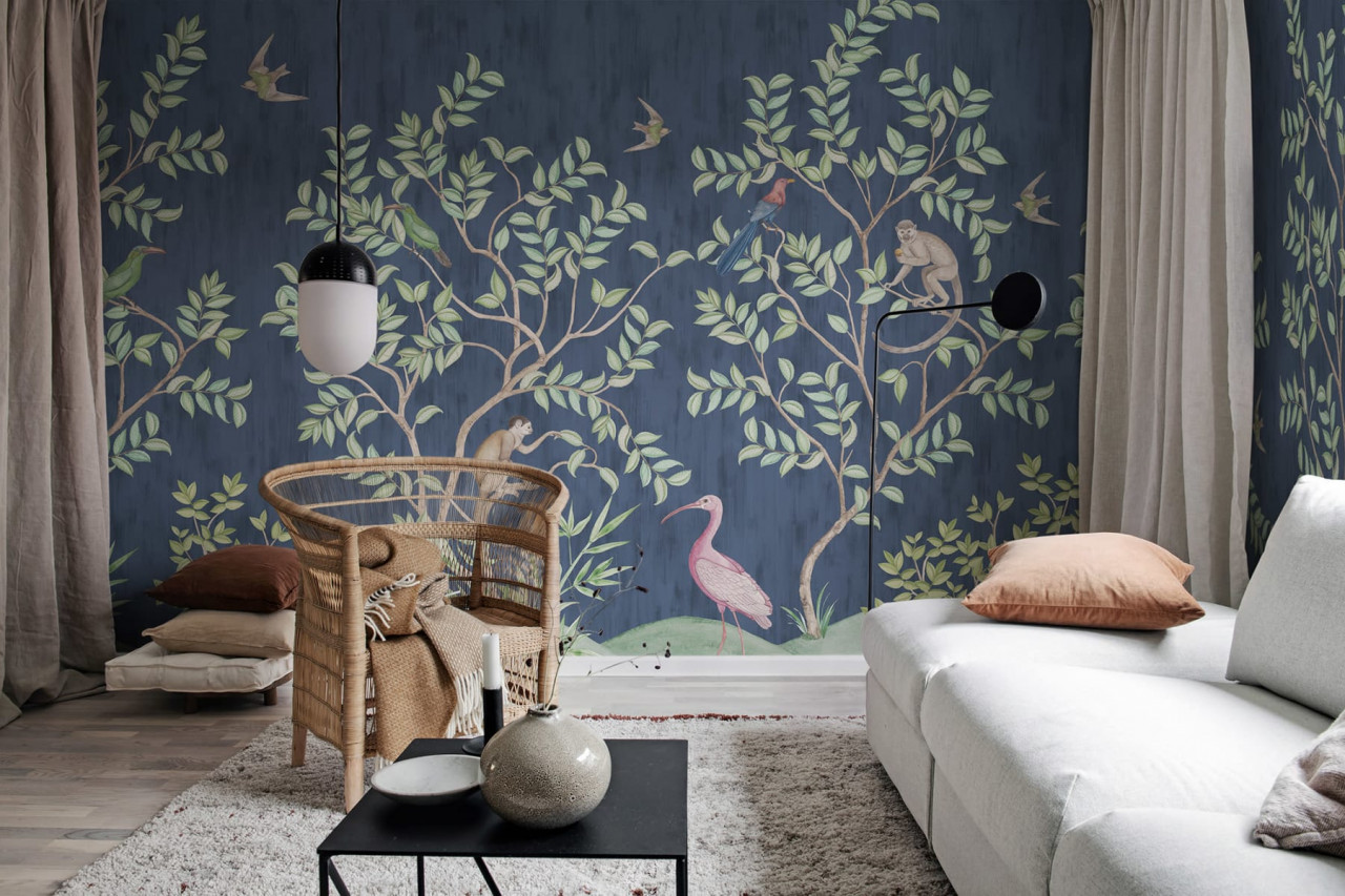 Fototapet, Monkeys Paradise, Dark Blue, Rebel Walls