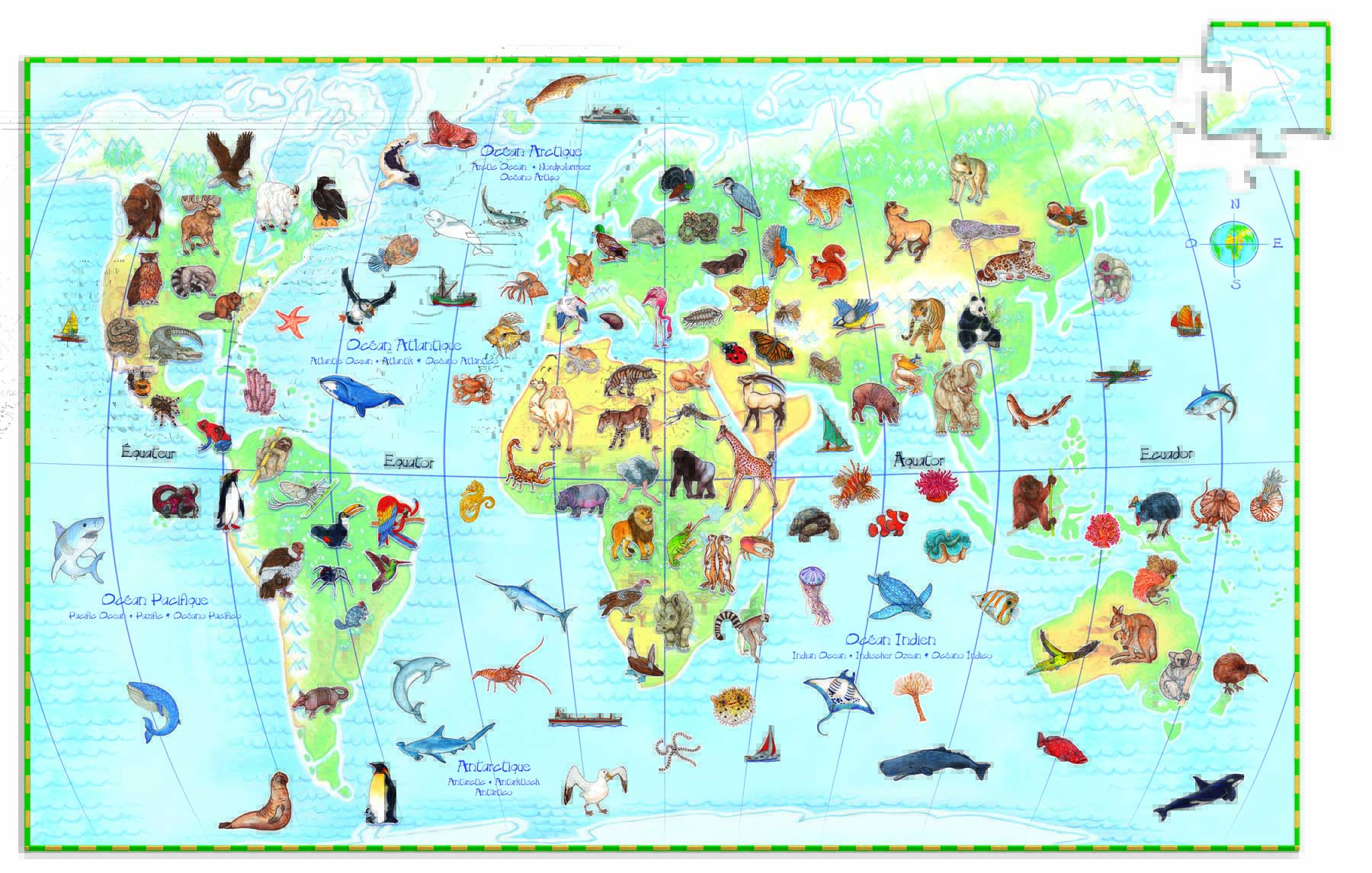 Puzzle 100 piese - Observation - Animalele Lumii | Djeco