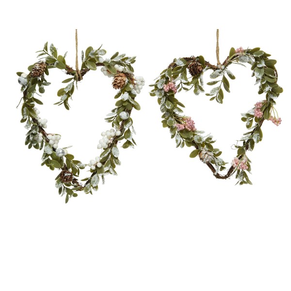 Decoratiune - Heart Twig Glitter, Snow Pe Green, Foam Berries, Pinecone - mai multe modele  | Kaemingk