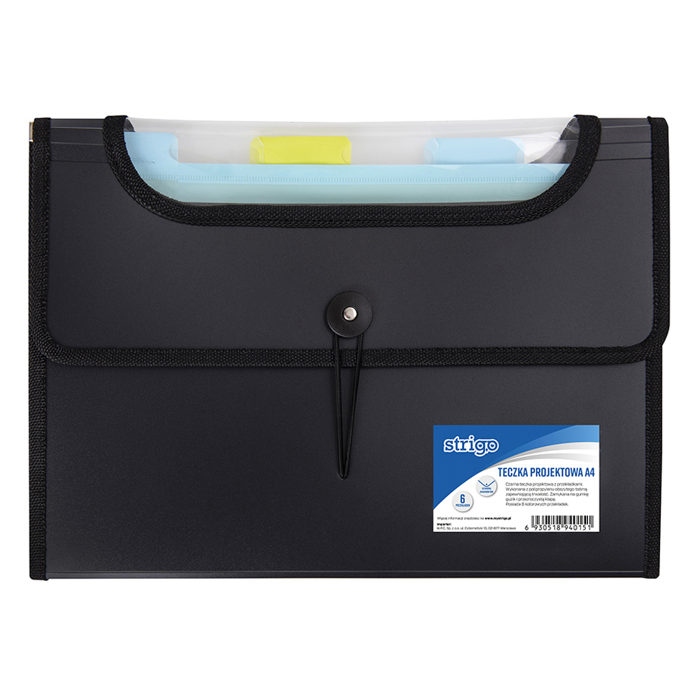 Dosar extensibil A4 - 6 compartimente - Negru | Strigo