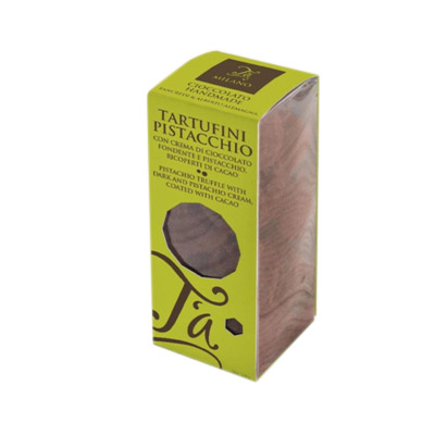 Tartufini cu crema de ciocolata neagra si fistic acoperiti cu cacao | T'A Milano