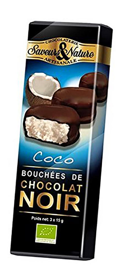 Praline de ciocolata neagra si cocos bio - Bouchees Coco Chocolat Noir  | Saveurs et Nature