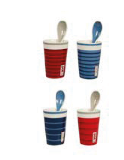 Set 4 pahare si lingurite-Collection Marinieres-Bleu and rouge | Sema Design
