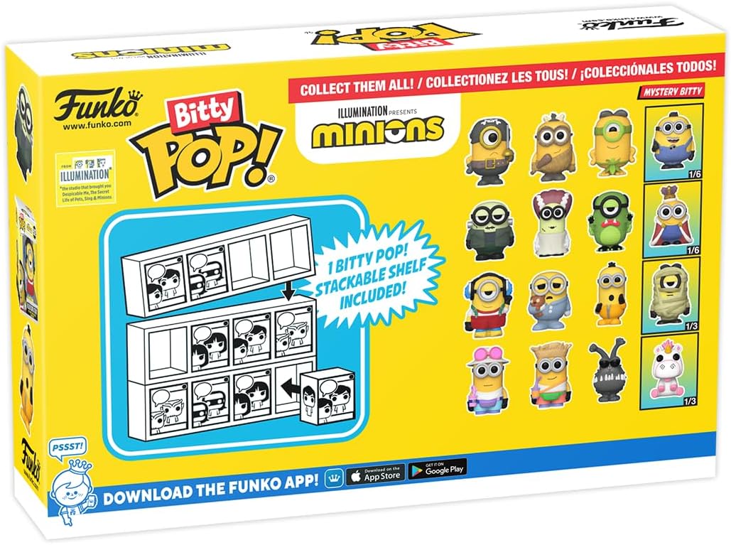 Set 4 figurine - Pop! Minions: Eye Matie, Cro-Minion, Au Naturel, & Mystery Chase Figure | Funko