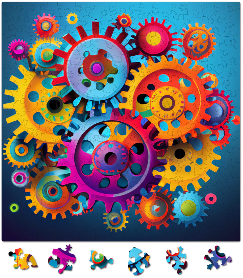 Puzzle din lemn - Abstract - Colorful Gears | Woodmix Puzzles