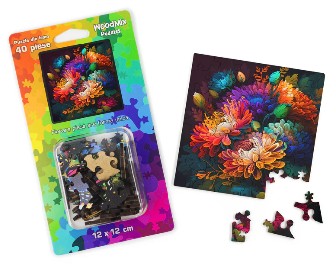 Puzzle mic din lemn - Flori - Colorful Italian Asters | Woodmix Puzzles