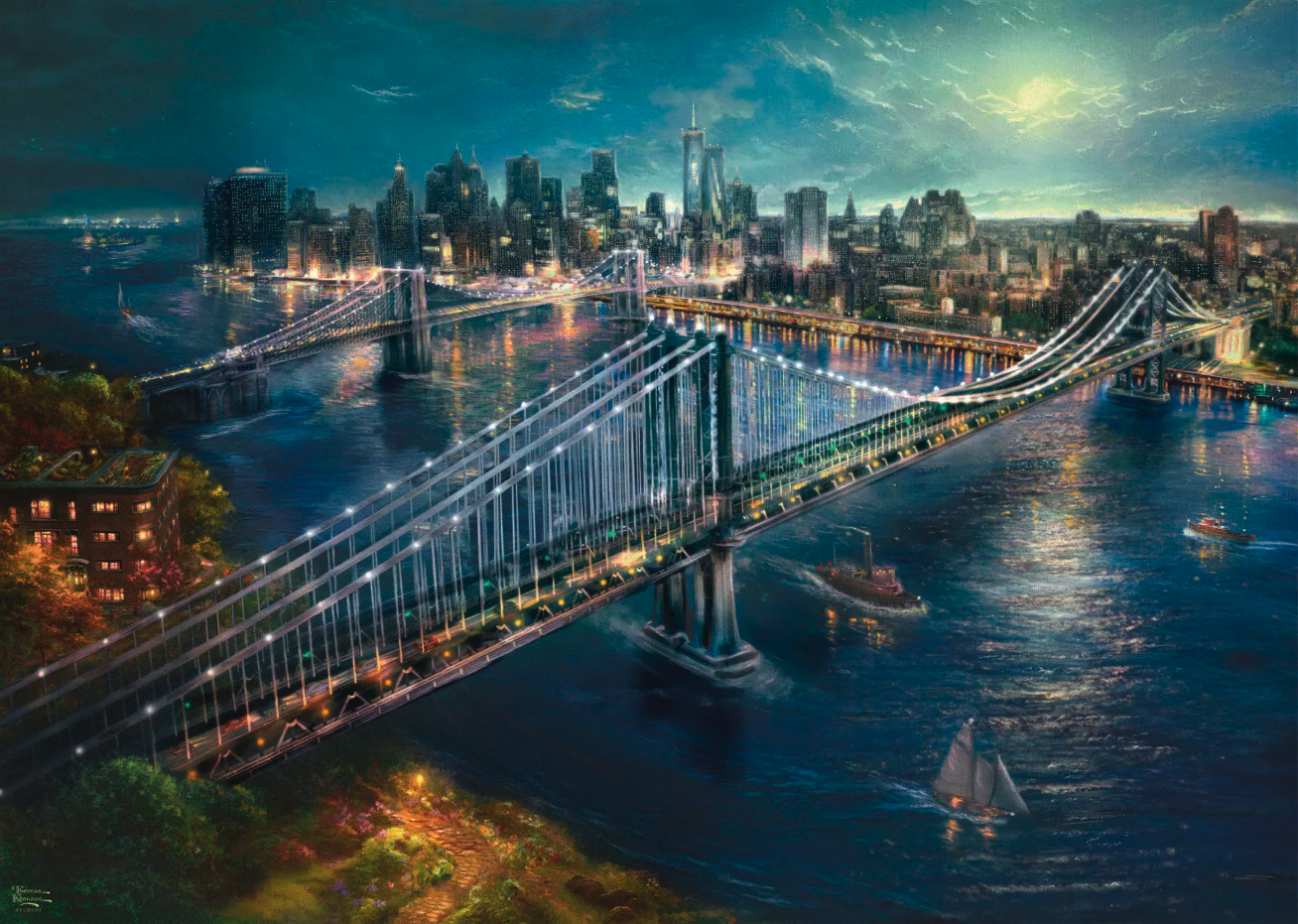 Puzzle 2000 piese - Thomas Kinkade - Moonlight Over Manhattan | Schmidt