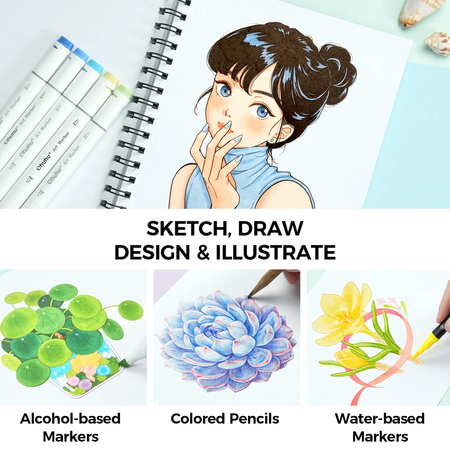 Caiet de schite - Ohuhu Marker Pad (22.5 x 21 cm) | Ohuhu