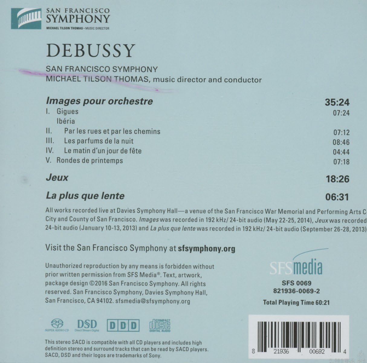 Debussy: Images / Jeux / La Plus Que Lente (SACD) | San Francisco Symphony, Michael Tilson Thomas