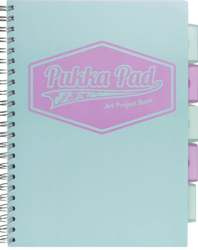 Caiet cu spirala si separatoare - Pukka Project Book - Pastel - A4, Menta | Pukka Pad