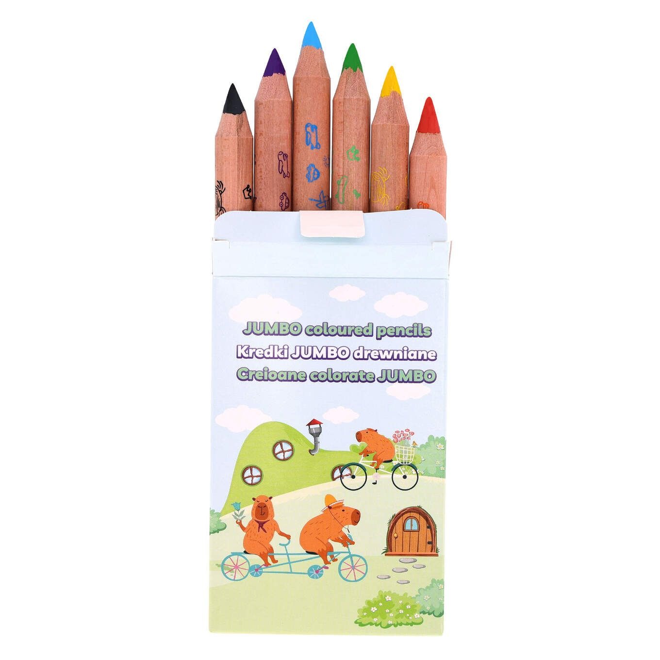 Set 6 creioane colorate Strigo Jumbo Capybara | Strigo