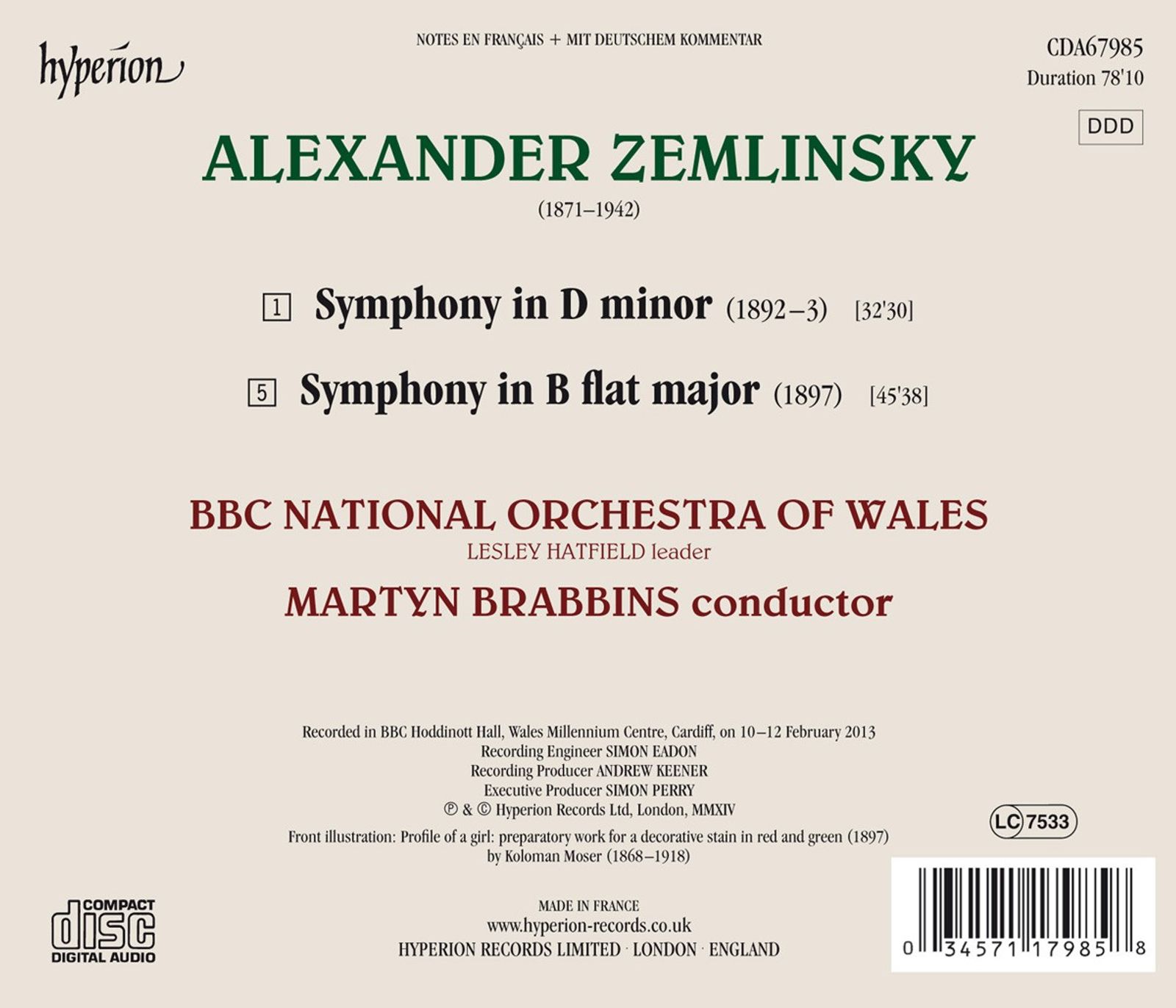 Zemlinsky: Symphonies In D Minor And B Flat Major | BBC National Orchestra of Wales, Martyn Brabbins