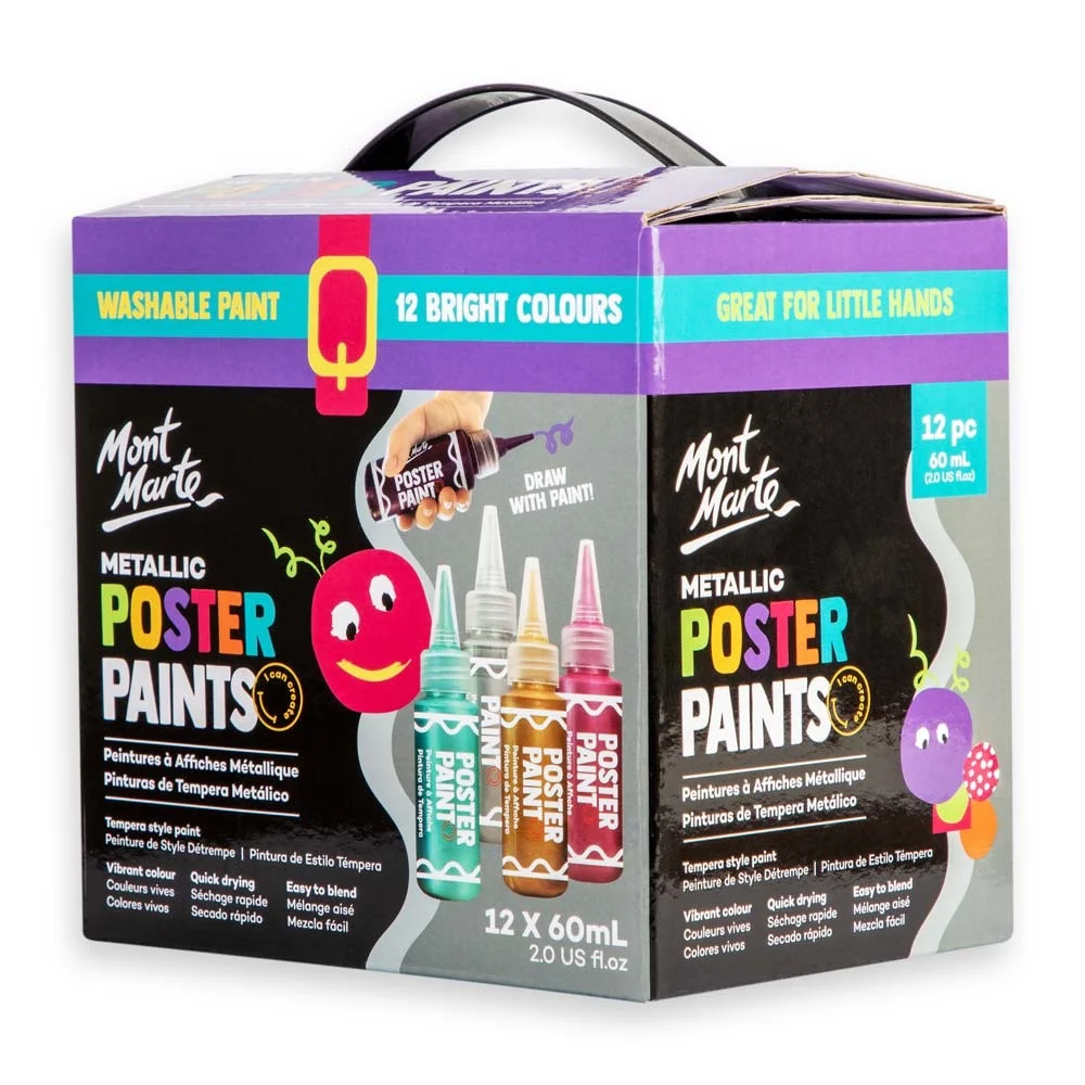 Set 12 vopsele tempera - Metallic Poster Paint, 60 ml | Mont Marte