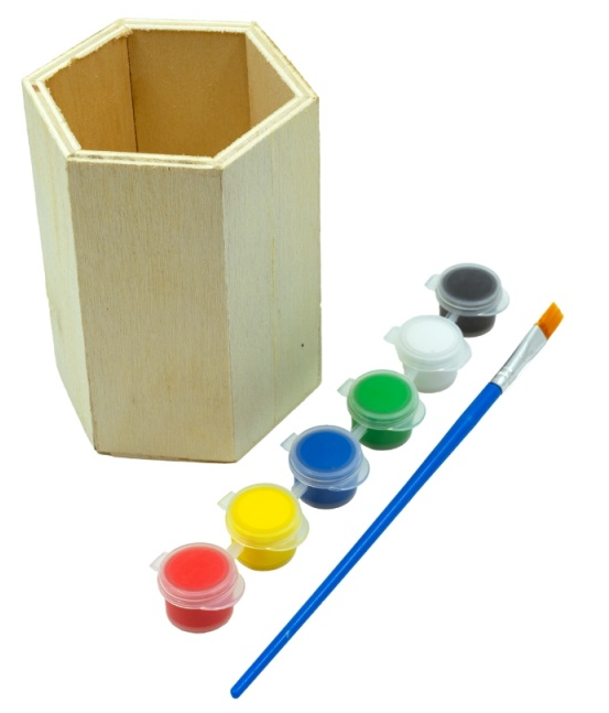 Set creativ - lemn pictura - pahar hexagonal, +6 culori +pensula, pentru pictat |