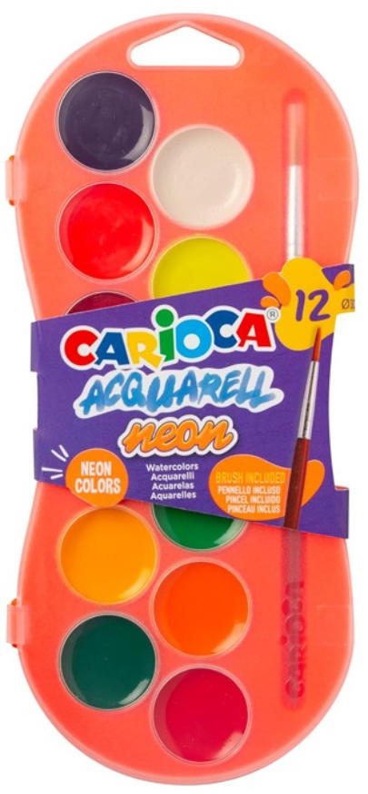 Set 12 acuarele neon cu pensula | Carioca