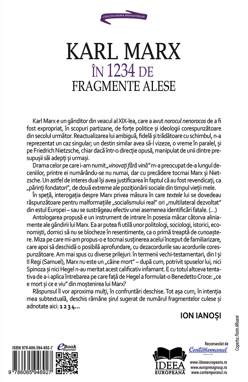 Karl Marx in 1234 de fragmente alese | Ion Ianosi, Karl Marx