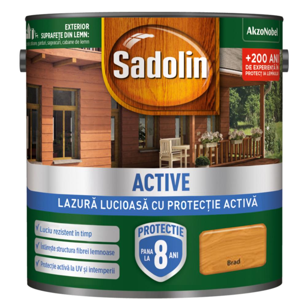 Lazura lucioasa pentru lemn Sadolin Active, brad, interior/exterior, 2,5 l