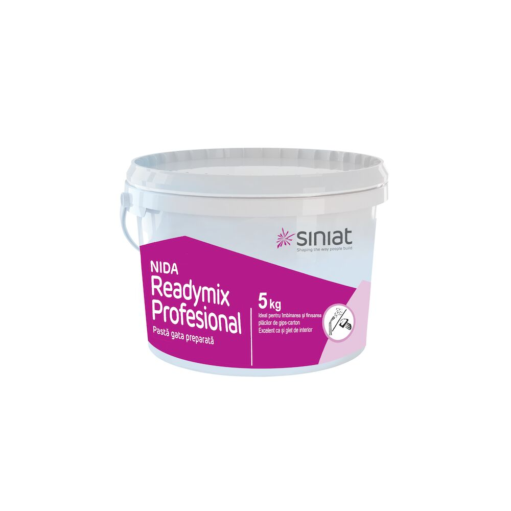 Glet de finisaj pentru interior Siniat Nida Pro Readymix, gata preparat, interior, alb, 5 kg