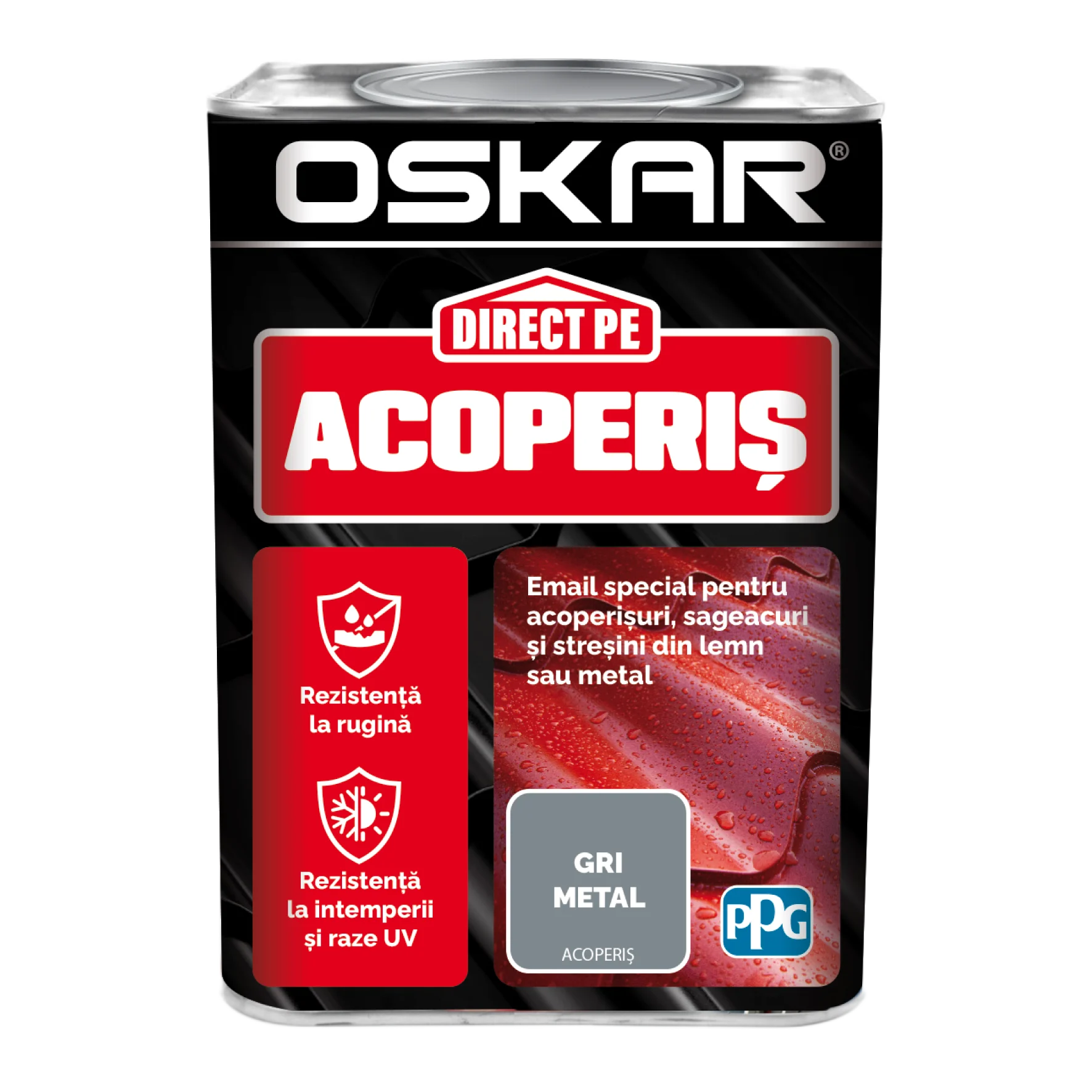 Vopsea Oskar Direct pe acoperis, gri metalic, exterior, 0.75 l