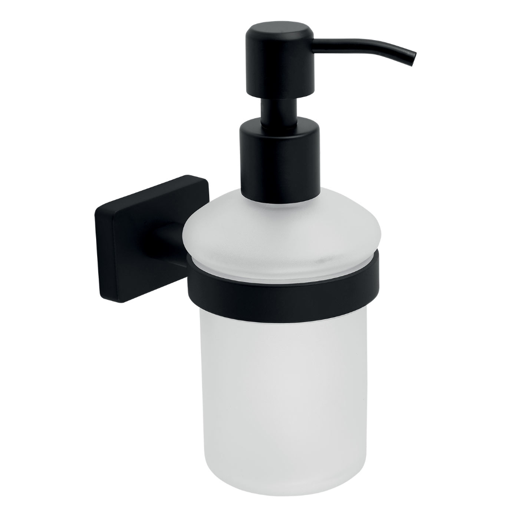 Dozator sapun Ferro Greta AGR34BL, aliaj metalic/sticla, alb/negru, 9.8 x 7.97 x 16.5 cm