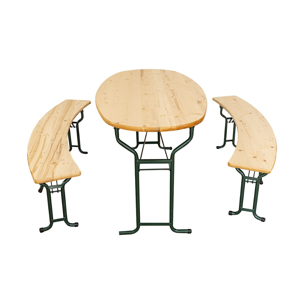 Set masa pliabil Bucin Mob Venezia, masa si 2 banci, lemn masiv rasinoase, natur, 1.8 x 0.8 m