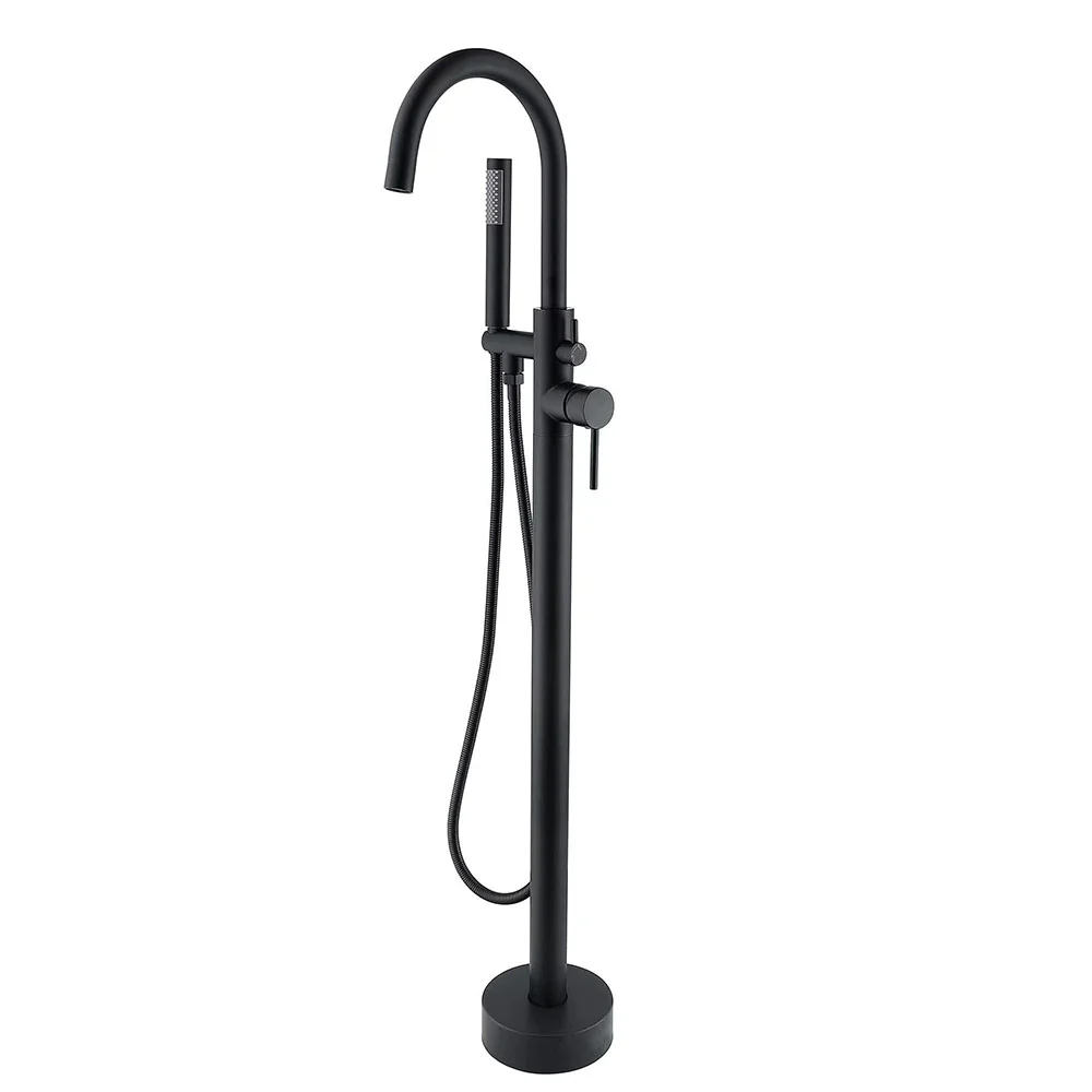Baterie cada freestanding Axys Seel, fixare in podea, alama, negru, monocomanda, 109 x 95.5 x 16 cm