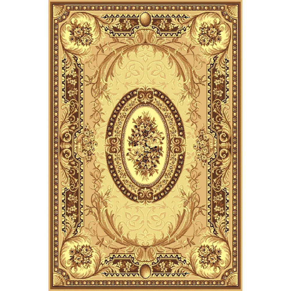 Covor clasic Gold 042/12A, polipropilena BCF, bej/maro, 60 x 110 cm
