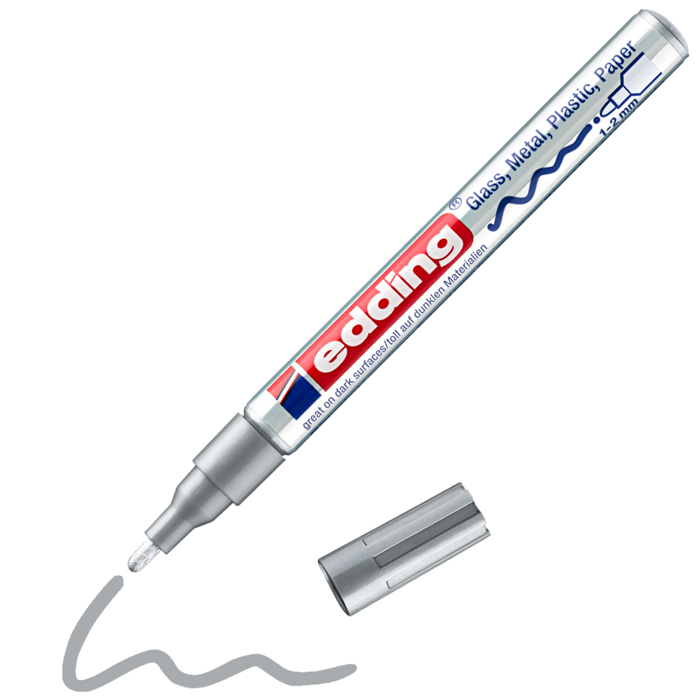 Marker permanent Edding 751, cu vopsea, corp metalic, varf rotund, 1-2 mm, argintiu