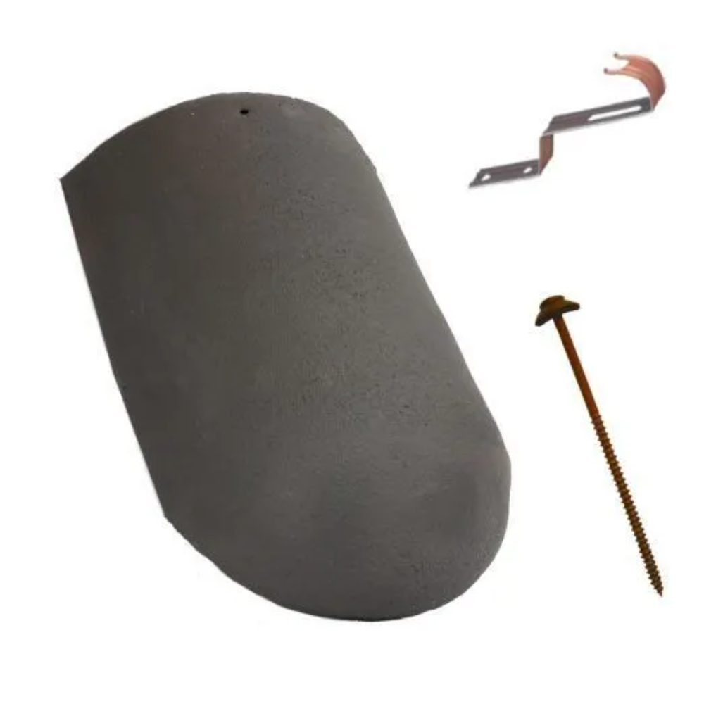 Tigla de coama de inceput Terran Danubia + clema de fixare, antracit, 240 x 370 mm, 3.2 kg/buc