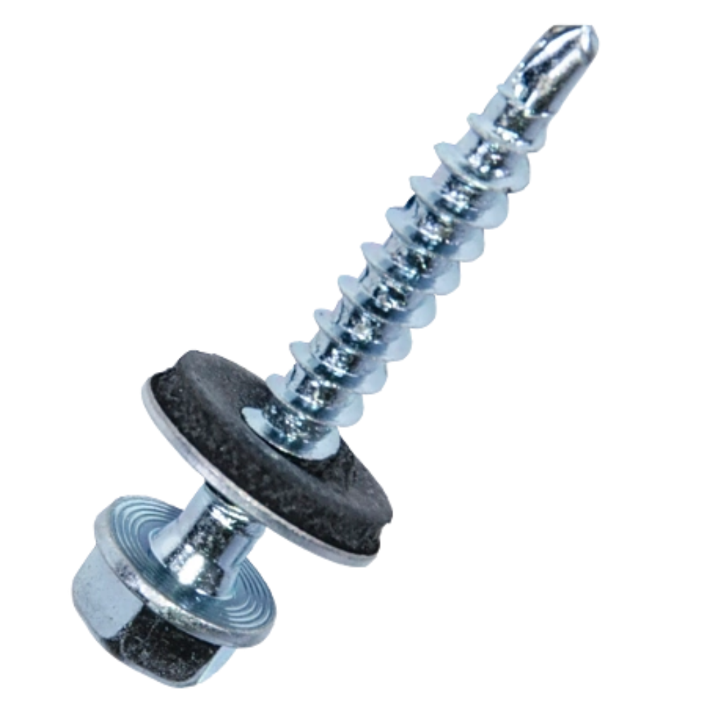 Surub autoforant cap hexagonal DIN 7504K, cu saiba, D19, otel zincat alb, 6.3 x 60 mm