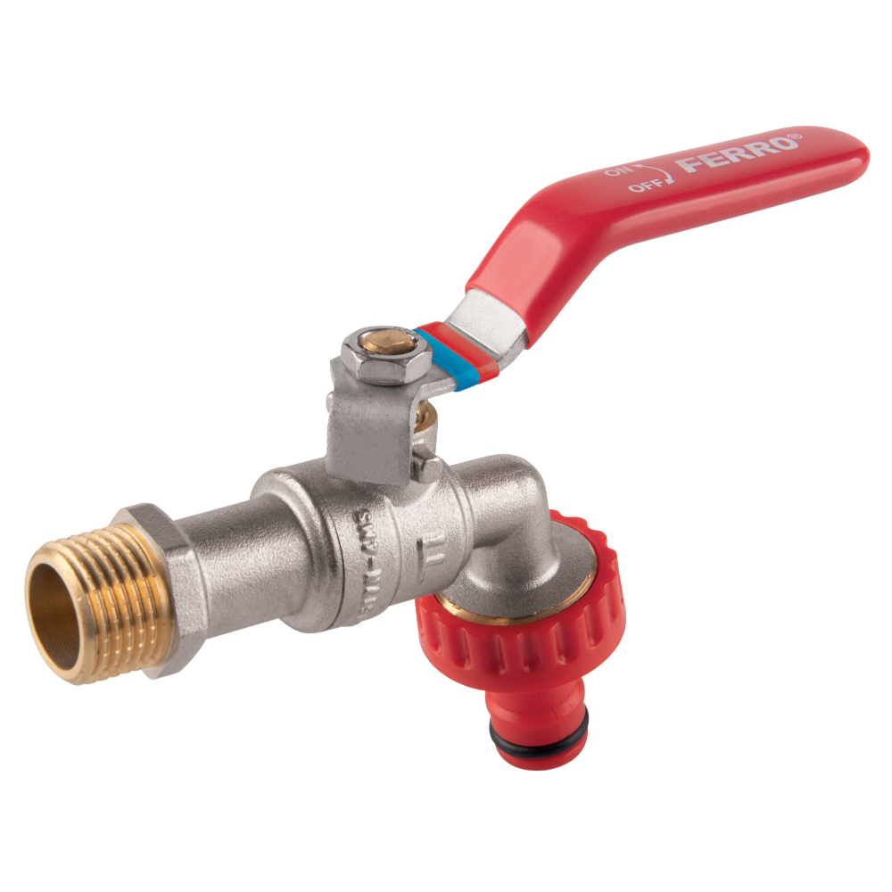 Robinet cu bila F-Comfort dublu serviciu Ferro KCPN2, filet exterior, alama, argintiu, 1/2