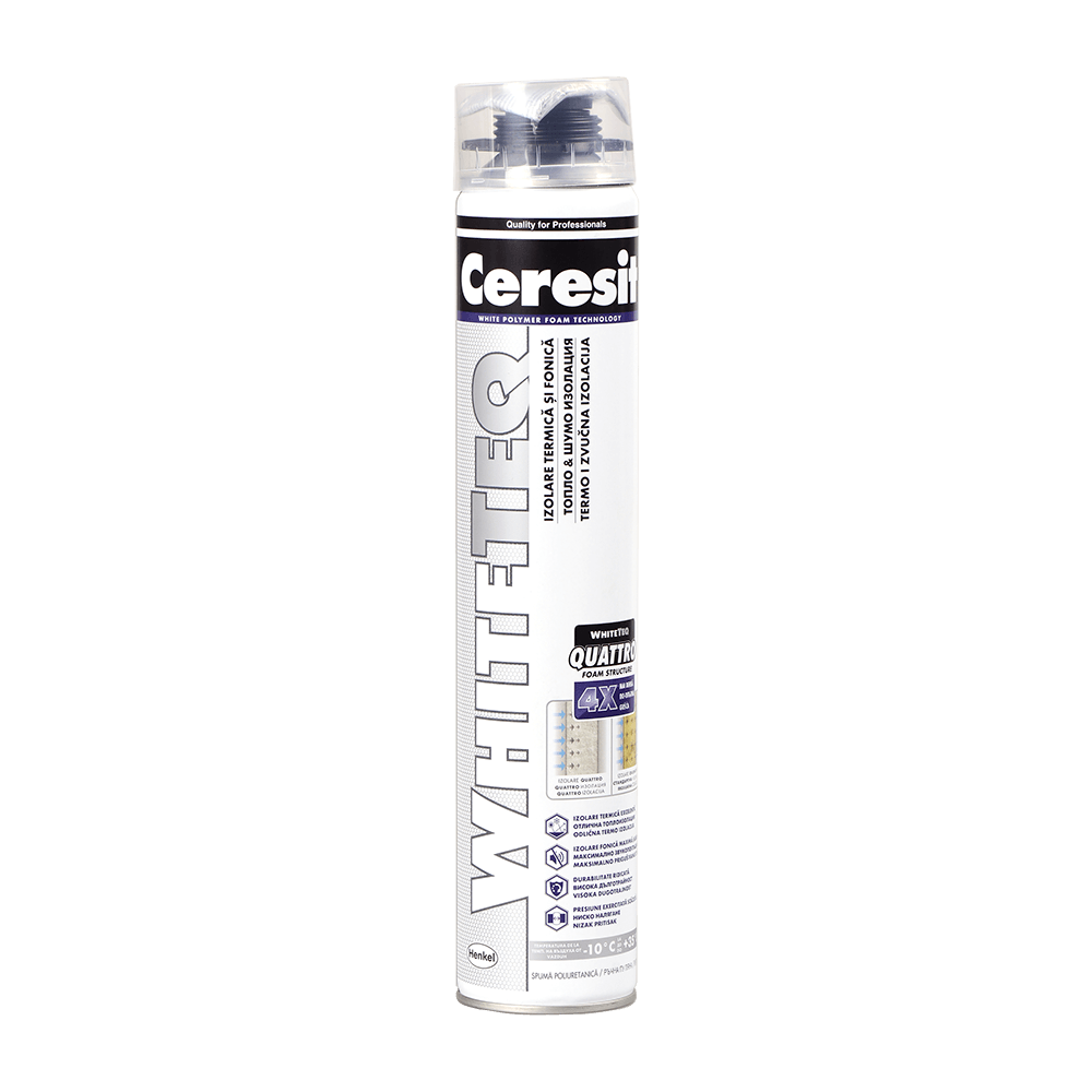 Spuma poliuretanica, aplicare cu pistol, Ceresit White Teq Thermal & Sound, 750 ml