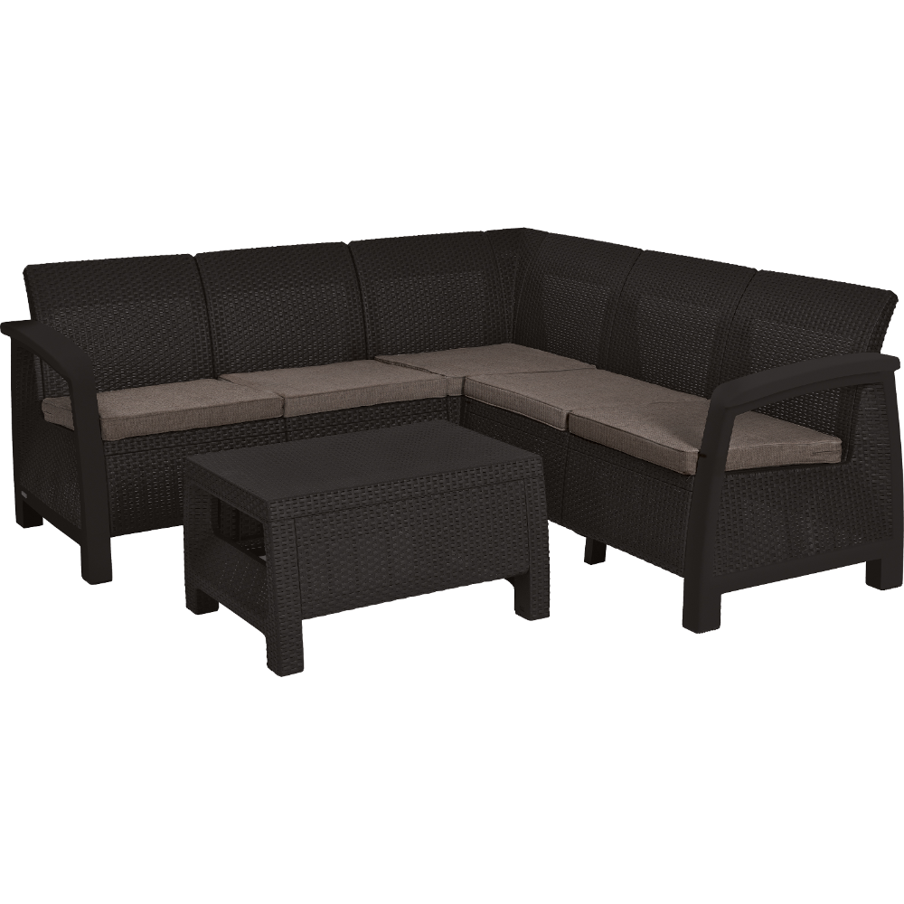 Set mobilier de gradina, 2 piese, coltar, Keter Bahamas Relax, plastic, canapea 182 x 182 x 79 cm, masa 77 x 57 x 42 cm, maro