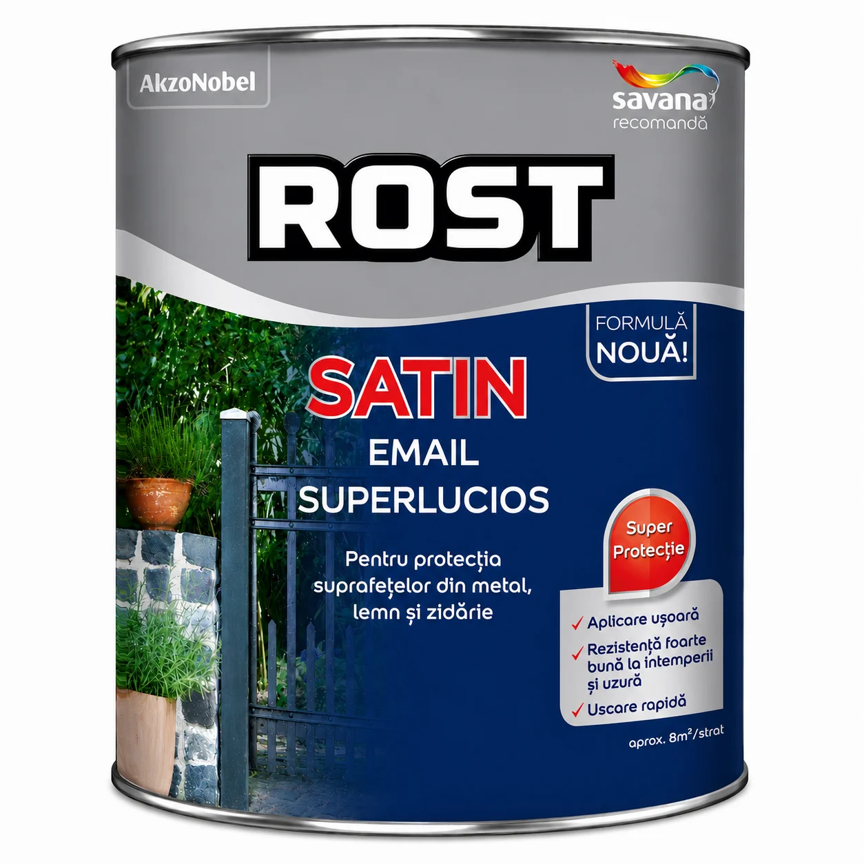 Vopsea superlucioasa pentru lemn/metal/zidarie, Rost Satin, interior/exterior, albastru, 2.5 l