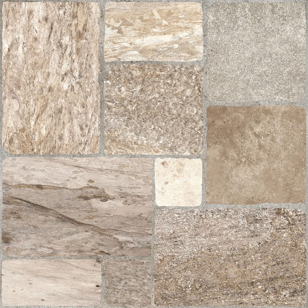 Gresie exterior/interior portelanata KAI Vigo 8650, mata, bej, PEI 4, decor piatra, 45 x 45 cm