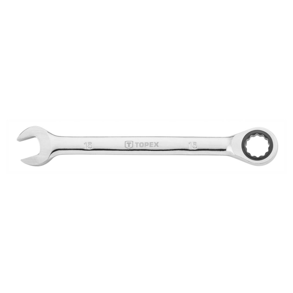 Cheie combinata fixa-inelara cu clichet, Topex, 15 mm, 200 mm