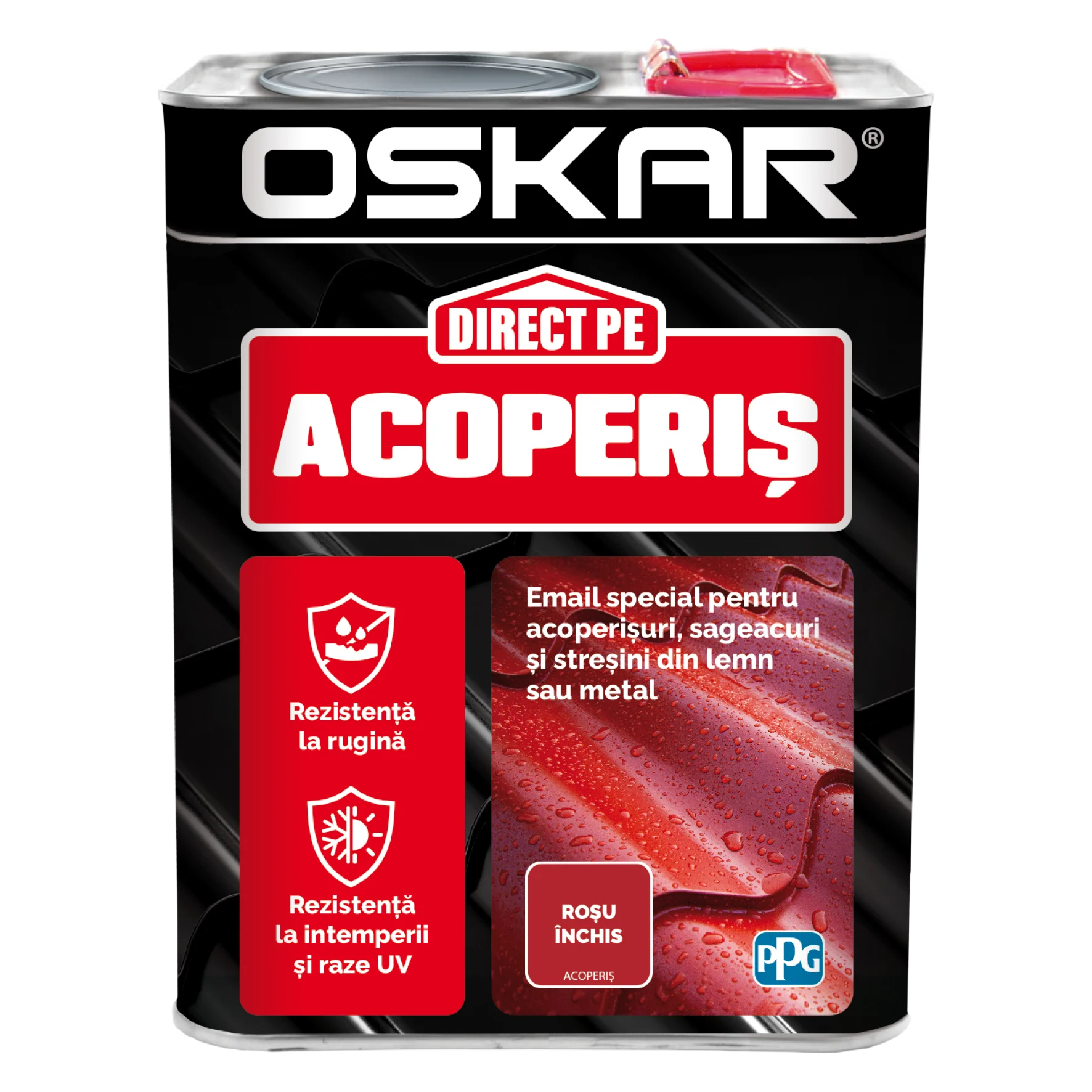 Vopsea Oskar Direct pe Acoperis, rosu inchis, exterior, 2.5 l