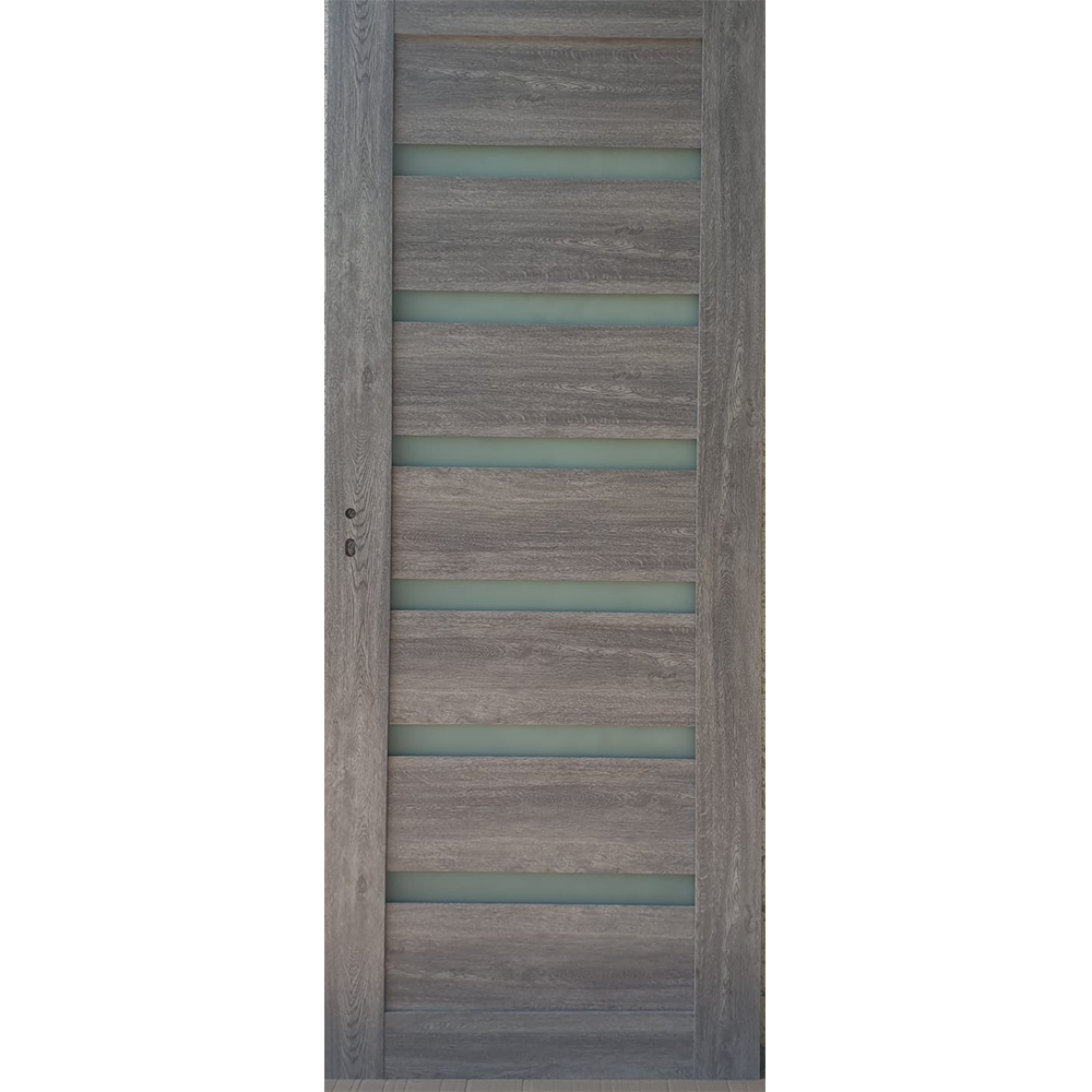 Usa interior celulara cu geam Pamate U73, reversibila, MDF, gri, toc fix, 200 x 70 x 3.5 cm
