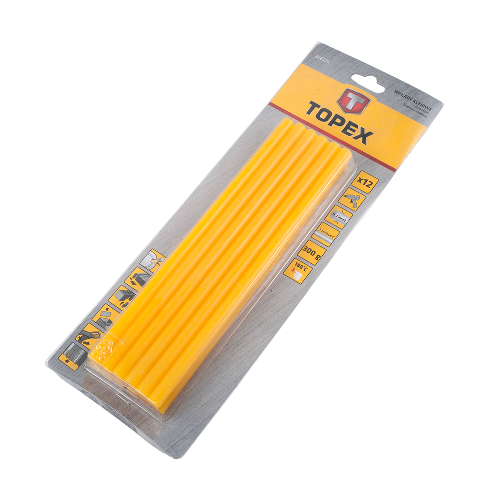 Batoane silicon Topex pentru pistol de lipit, galben, 11 x 250 mm, set 12 buc