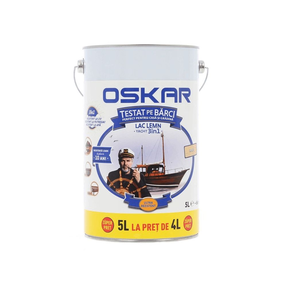 Lac pentru lemn Oskar Yacht 3 in 1, castan , interior / exterior, 5 l
