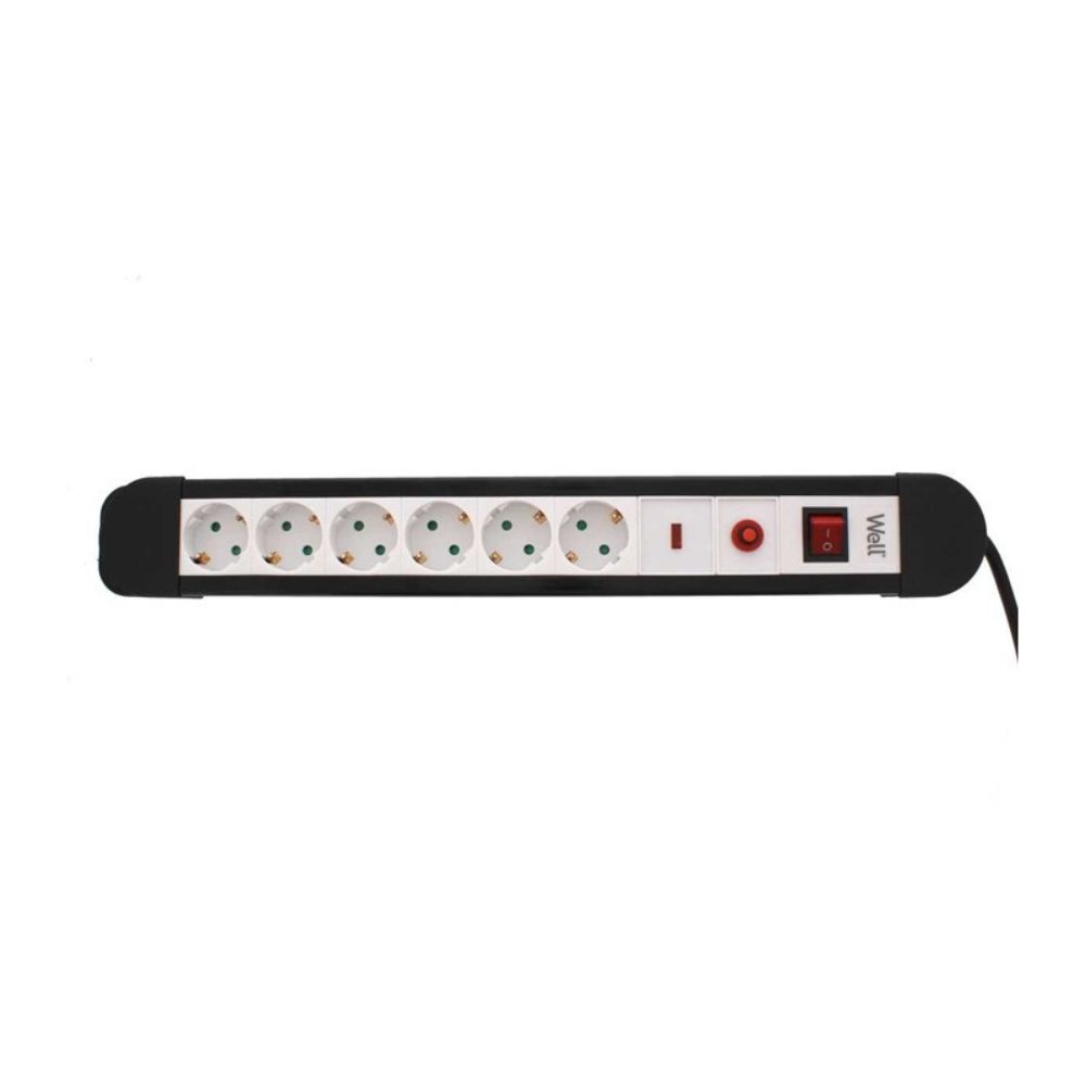 Prelungitor Well cu 6 prize, cu protectie, 5 m, 3500W, IP20, alb