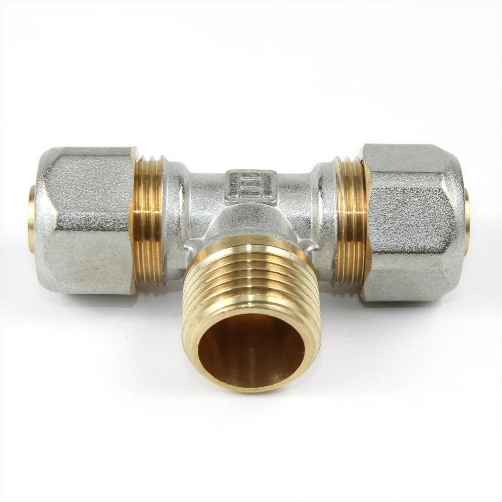 Teu pentru teava multistrat, alama, filet exterior, 16 mm x 1/2 inch x 16 mm